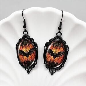 Womens Black Bats Earrings Novelty Gothic Jewelry Dangle Drop Halloween Earrings